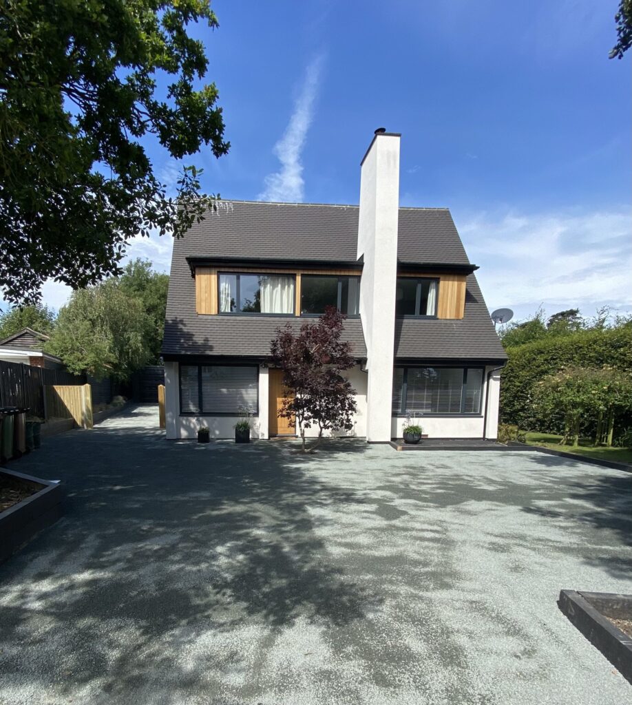 tar and chip driveway completed on the norfolk coast, finished in a 6mm grey granite chipping